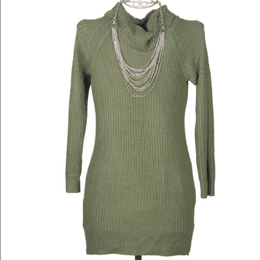 Dark Green Sweater Dress W/ Cowl Neck Size Large - Picture 1 of 8
